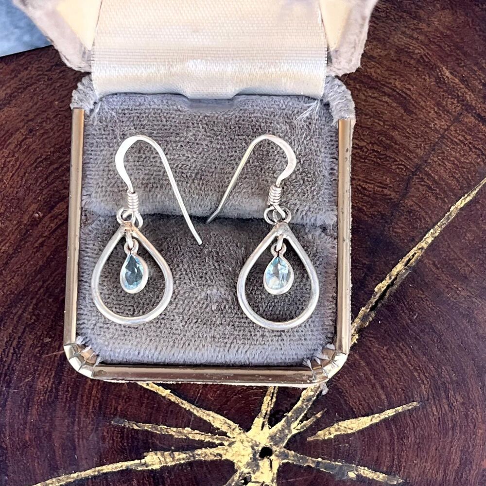 Vintage Blue Topaz dangle earrings Gemstone